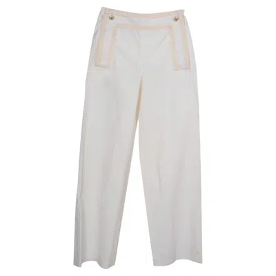 Pre-owned Chanel White Cotton 14c Singapore Grosgrain Trim Wide Pants 34 Xxs