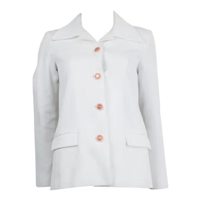 Pre-owned Chanel White Cotton 2015 Ribbed Blazer Jacket 36 Xs