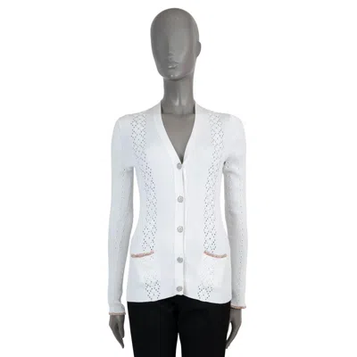 Pre-owned Chanel White Cotton 2017 17c Cuba Pointelle Cardigan Sweater 36 Xs