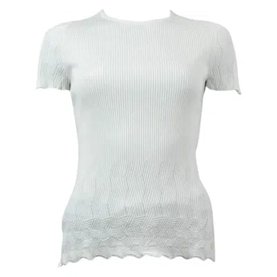 Pre-owned Chanel White Cotton 2018 18s Textured Rib-knit T-shirt Shirt 38 S