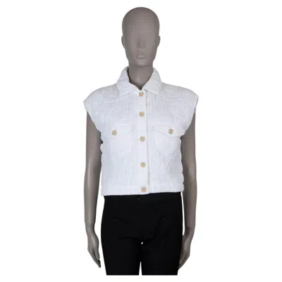 Pre-owned Chanel White Cotton 20p Camellia Quilted Bomber Vest Jacket 36 Xs