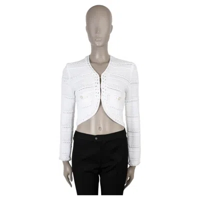 Pre-owned Chanel White Cotton 21p Chunky Knit Cropped Cardigan Sweater 36 Xs