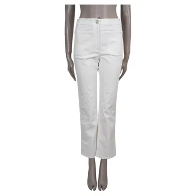 Pre-owned Chanel White Cotton 21p Logo Embossed Straight Jeans Pants 36 Xs