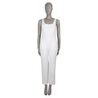 Pre-owned Chanel White Cotton 23m Coco Beach Tweed Jumpsuit 36 Xs