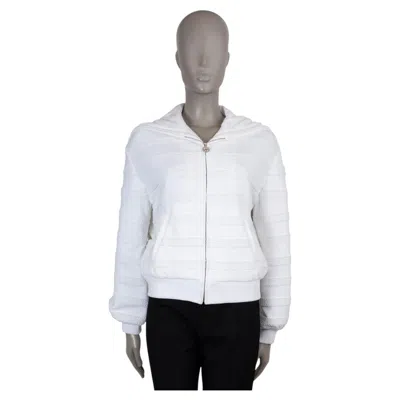 Pre-owned Chanel White Cotton 24m Coco Beach Lace Trim Bomber Jacket 34 Xxs