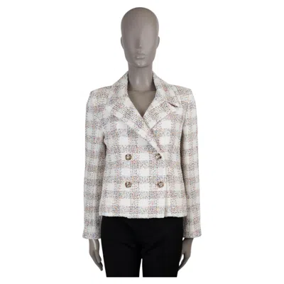 Pre-owned Chanel White Cotton 24s Sequin Plaid Tweed Jacket 40 M
