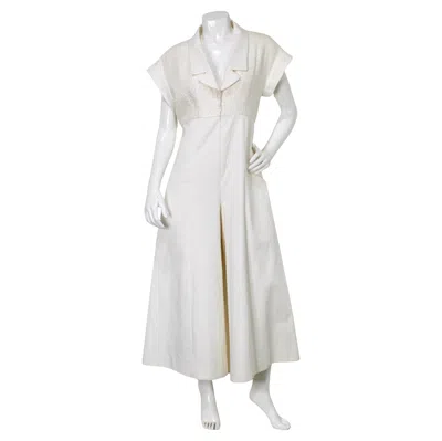Pre-owned Chanel White Cotton & Tweed Iridescent Wide Leg Jumpsuit