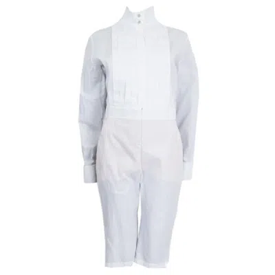Pre-owned Chanel White Cotton Cruise 2020 Pleated Shorts Jumpsuit 38 S