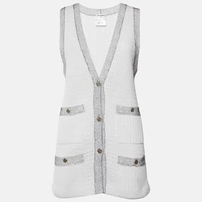 Pre-owned Chanel White Cotton Knit Button Front Vest S/m