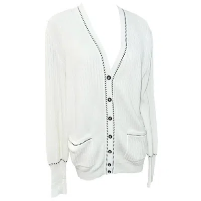 Pre-owned Chanel White Cotton Knitted Long Sleeves Cardigan