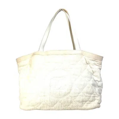 Pre-owned Chanel White Cotton Leather Beach Bag Shoulder Bag Tote Bag ()
