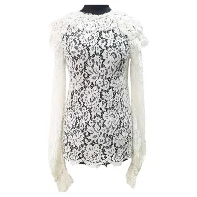 Pre-owned Chanel White Floral Lace Blouse Sz.36