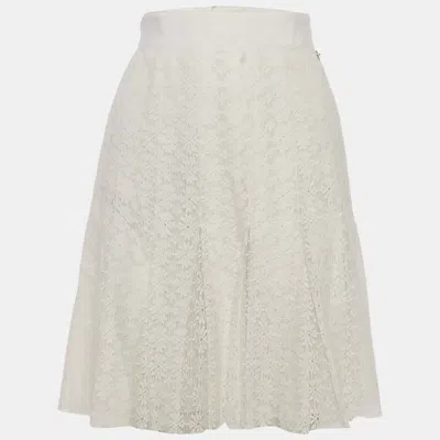 Pre-owned Chanel White Floral Lace Pleated Mini Skirt M