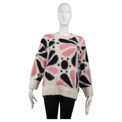 Pre-owned Chanel White Flower Cc Sweater Crewneck Oversized Size 46