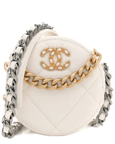 Pre-owned Chanel White Goatskin Leather 19 Round Clutch With Chain (authentic Pre-loved)