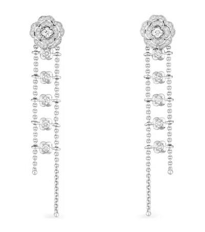 Pre-owned Chanel White Gold And Diamond Camélia Transformable Earrings