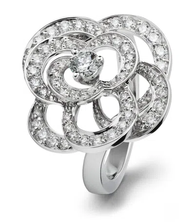 Pre-owned Chanel White Gold And Diamond Fil De Camélia Ring In Neutral