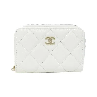 Pre-owned Chanel White Grained Calfskin Coin Purse/coin Case ()