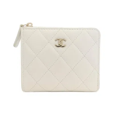 Pre-owned Chanel White Grained Calfskin Coin Purse/coin Case ()