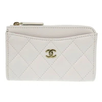 Pre-owned Chanel White Grained Calfskin Coin Purse/coin Case ()