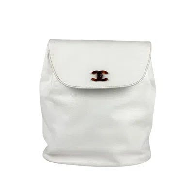 Pre-owned Chanel White Grained Calfskin Leather Backpack ()