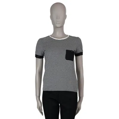 Pre-owned Chanel White Grey Black Cotton 03a Striped Lurex Knit T-shirt Shirt Xs