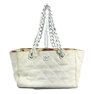 Pre-owned Chanel White Hemp Shoulder Bag Tote Bag ()