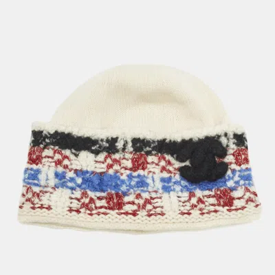 Pre-owned Chanel White Intarsia Cashmere Knit Beanie
