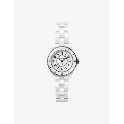 Pre-owned Chanel White J12 28mm Steel And Ceramic Quartz Watch