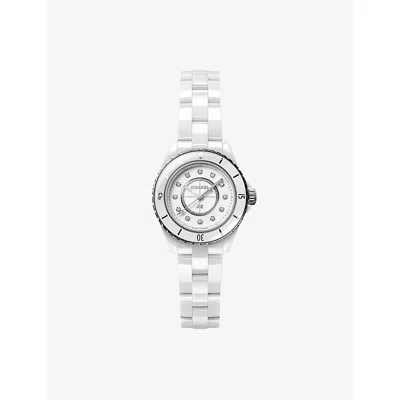 Pre-owned Chanel White J12 28mm Steel, Ceramic And 0.06ct Diamond Quartz Watch