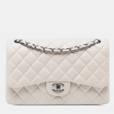 Pre-owned Chanel White Jumbo Classic Lambskin Double Flap