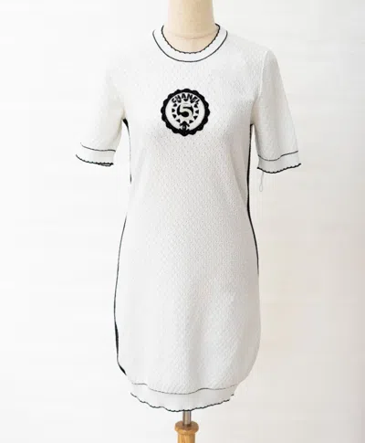 Pre-owned Chanel White Knit Mini Dress With Embroidered Detail