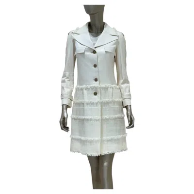 Pre-owned Chanel White Lamb Leather & Tweed Coat Fr 36