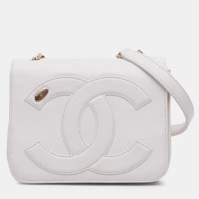 Pre-owned Chanel White Lambskin Cc Mania Flap Bag
