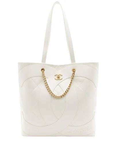 Pre-owned Chanel White Lambskin Club Monaco Large Shopping Tote (authentic Pre-loved)