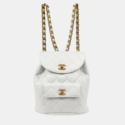 Pre-owned Chanel White Lambskin Duma Backpack