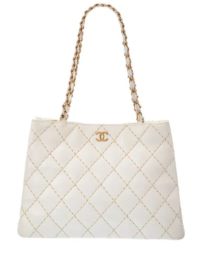 Chanel White Lambskin Leather Cc Tote (authentic Pre-loved)