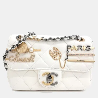 Pre-owned Chanel White Lambskin Leather Mini Charm Shoulder Bag