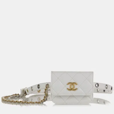 Pre-owned Chanel White Lambskin Leather Punk Chain Belt Bag