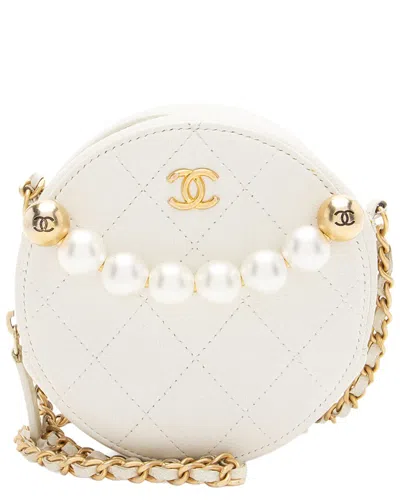Pre-owned Chanel White Lambskin, Pearl Chic Pearls Round Clutch With Chain (authentic  Pre-loved)