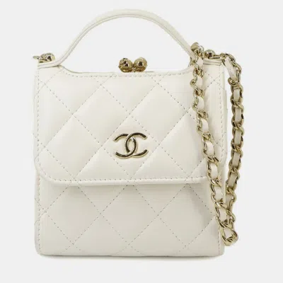 Pre-owned Chanel White Lambskin Quilted Mini Trendy Cc Chain Wallet