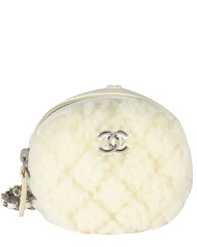 Pre-owned Chanel White Leather & Fabric Mini Circle Clutch On Chain (authentic Pre-  Loved)