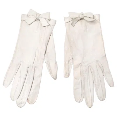 Pre-owned Chanel White Leather Bow Detailed Gloves Circa 1990s