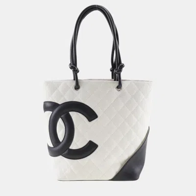 Pre-owned Chanel White Leather Cambon Line Tote Bag