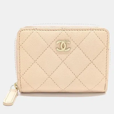 Pre-owned Chanel White Leather Caviar Card Holder