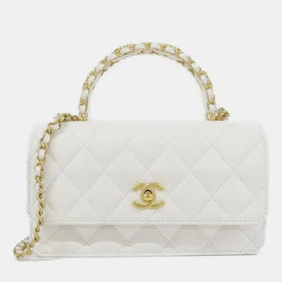 Pre-owned Chanel White Leather Chain Clutch