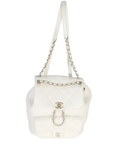 Pre-owned Chanel White Leather  White Quilted Lambskin Small Duma Drawstring  Backpack (authentic Pre-lo
