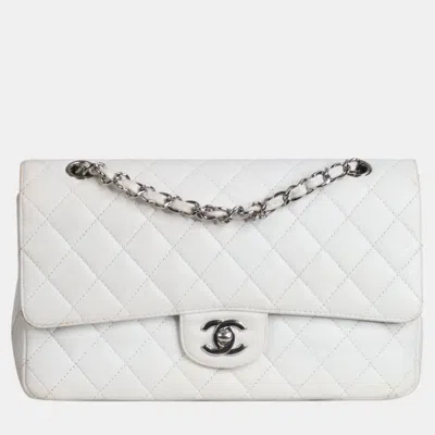 Pre-owned Chanel White Leather Classic Double Flap Bag
