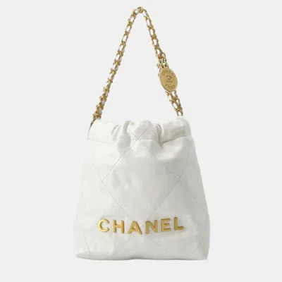Pre-owned Chanel White Leather Mini Chain Hobo Bag