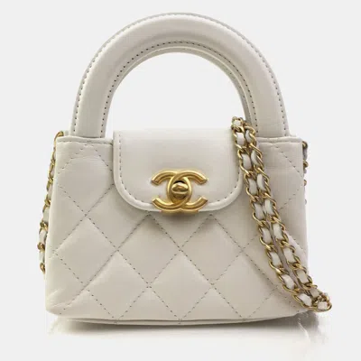 Pre-owned Chanel White Leather Nano Kelly Top Handle Bag